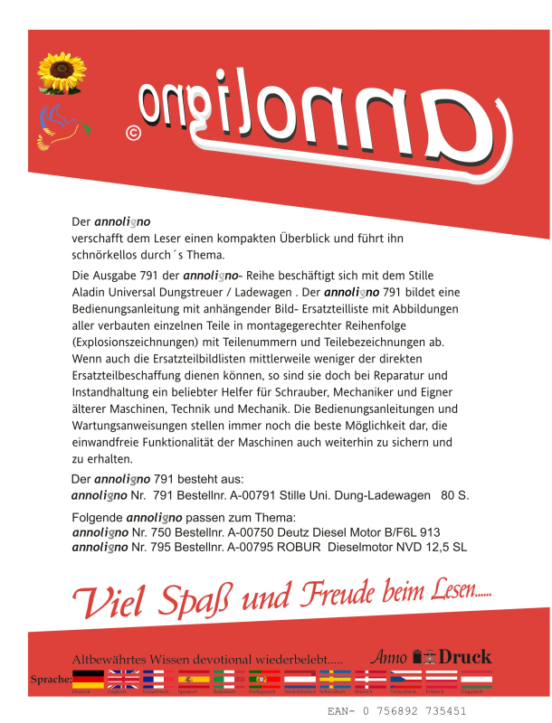 STILLE Ladewagen/Dungstreuer Typ Aladin Universal Bild- Ersatzteilliste & Explosionszeichnungen - annoligno 791